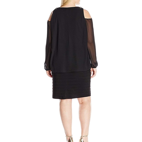 Betsy & Adam Black Cocktail Holiday Evening Dress Chiffon 4 NWT - Picture 2 of 5